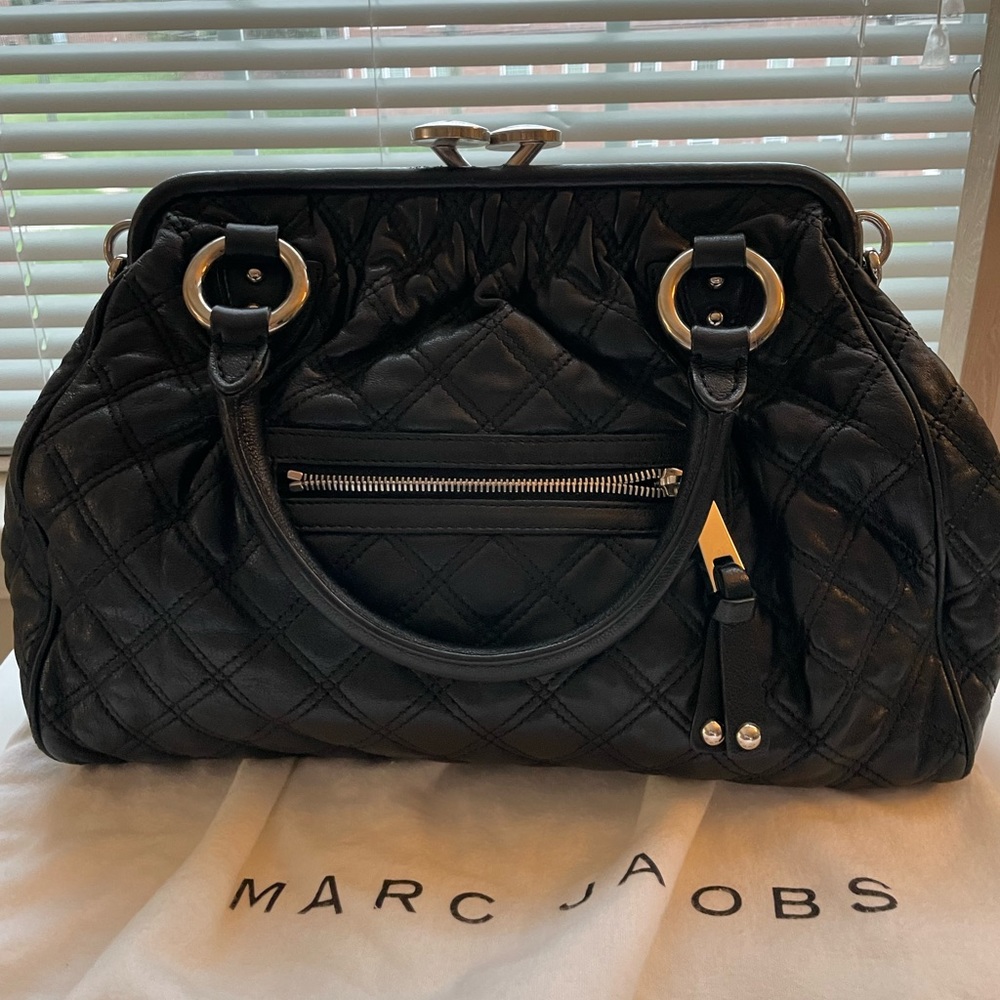 RARE Vintage Marc Jacobs Stam Quilted Leather Bag Black with Silver Hardware